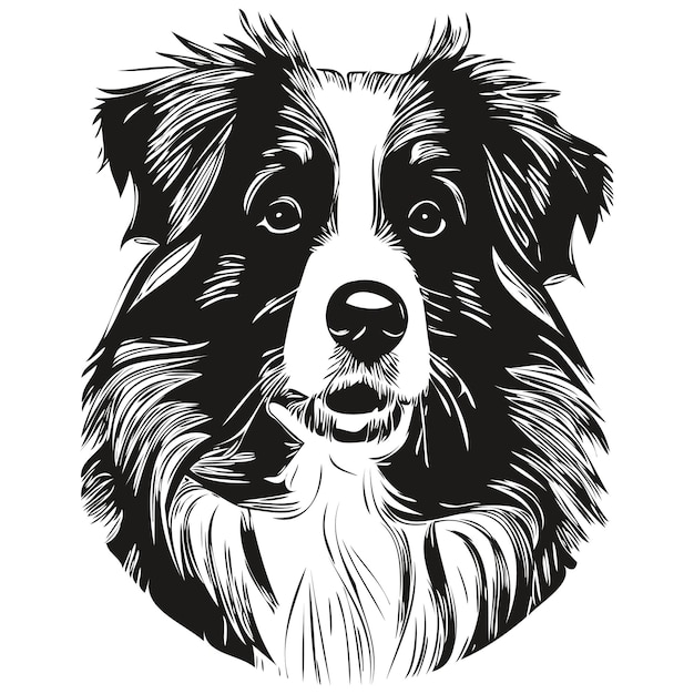 Pastor australiano perro blanco y negro vector logo línea arte dibujado a mano vector mascotas ilustración