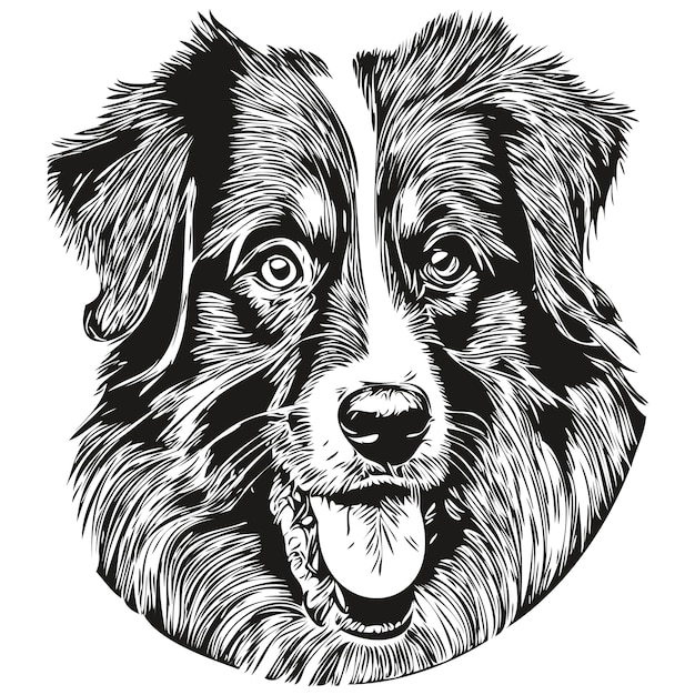 Pastor Australiano perro logo dibujado a mano línea arte vector dibujo blanco y negro mascotas ilustración
