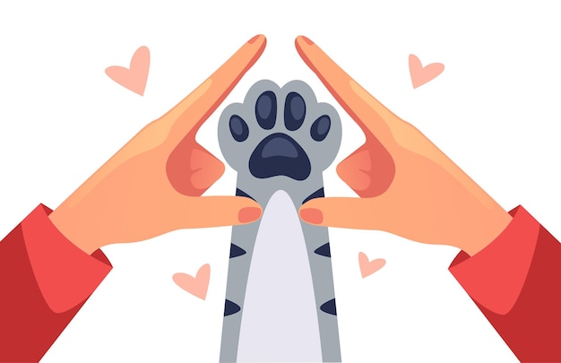 Pata de perro gato animal en adopción de mano humana adoptar ilustración de diseño gráfico de concepto