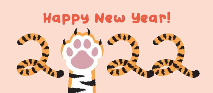 Pata de tigre de dibujos animados con pie y cola de tigre caligráfico 2022