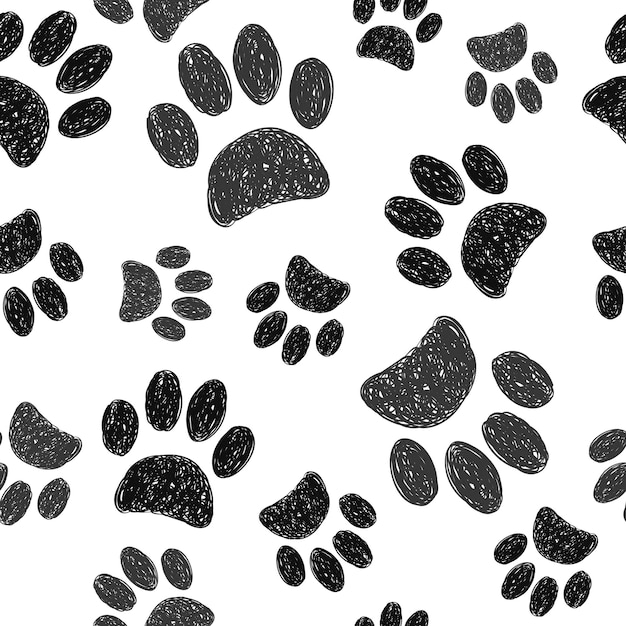 Las patas de los gatos imprimen un patrón sin costuras de fondo vectorial