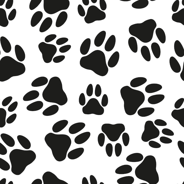 Patas de perro de patrones sin fisuras fondo blanco y negro doodle dibujo de patas de mascotas elementos dispersos caóticamente patrón de minimalismo