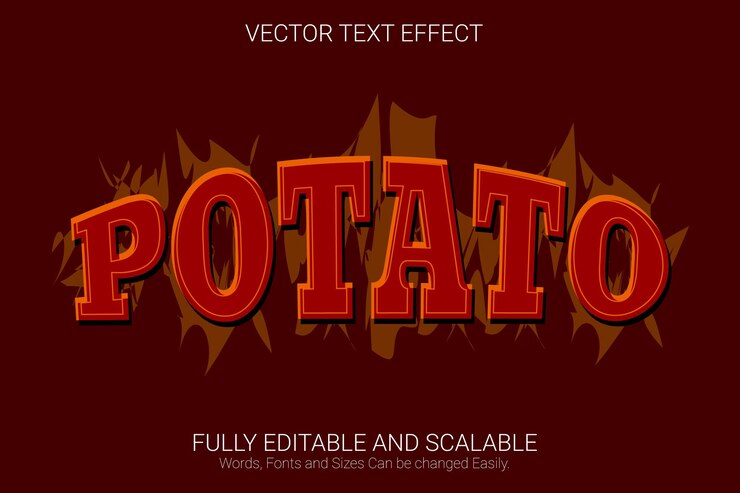 Vector patata de efecto de texto editable con estilo de texto de color rojo