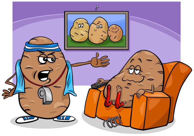 Vector la patata del sofá diciendo una ilustración de dibujos animados humorística