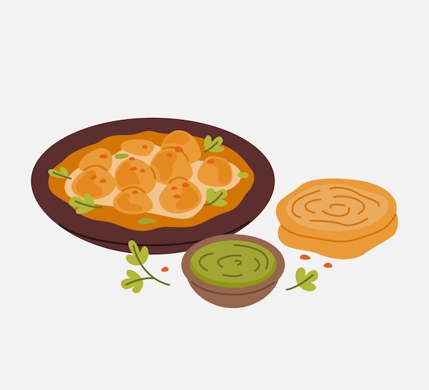 Patatas asadas en curry de yogur picante con parotta