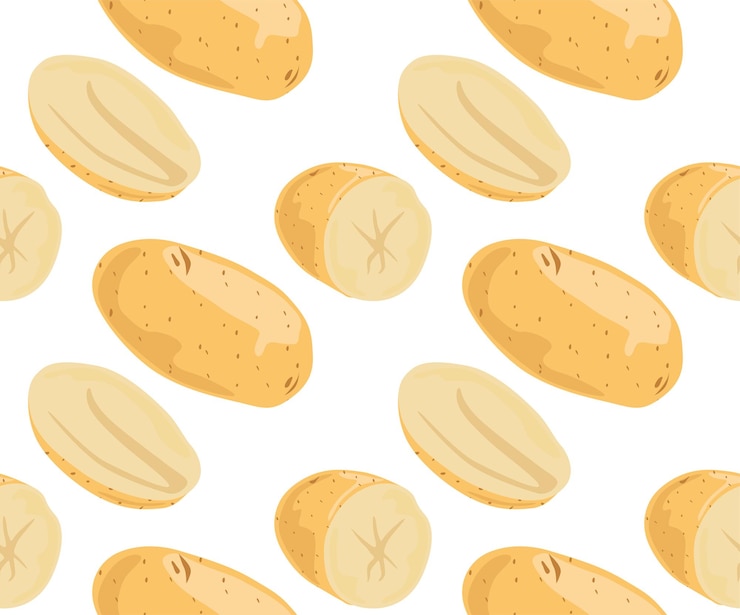 Vector patatas enteras y cortadas por la mitad patrón sin costuras en vector objetos aislados adecuado para imprimir