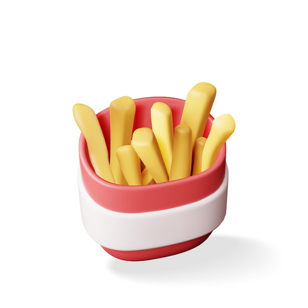 Patatas fritas en 3D en una caja de papel rojo