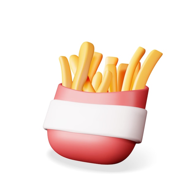 Patatas fritas en 3D en una caja de papel rojo