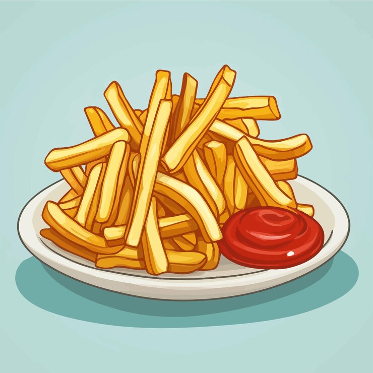 Vector patatas fritas crujientes con ketchup