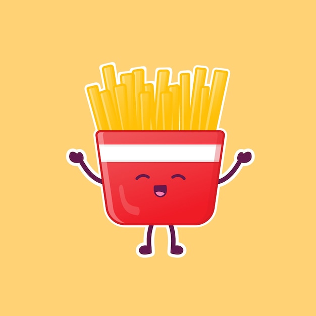 Patatas fritas de dibujos animados lindo en ilustración vectorial. Vector de alimentos aislado. estilo de dibujos animados plana