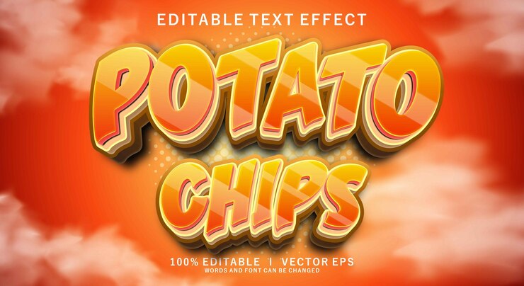 Vector patatas fritas efecto de texto vectorial 3d con diseño de estilo moderno