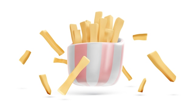 Vector patatas fritas en estilo 3d aisladas sobre fondo blanco ilustración vectorial