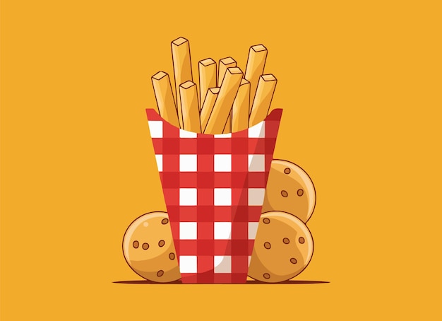 Patatas fritas y galletas en un cono de papel a cuadros rojos
