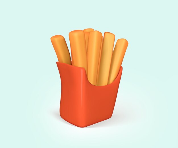 Las patatas fritas en un recipiente rojo icono 3D