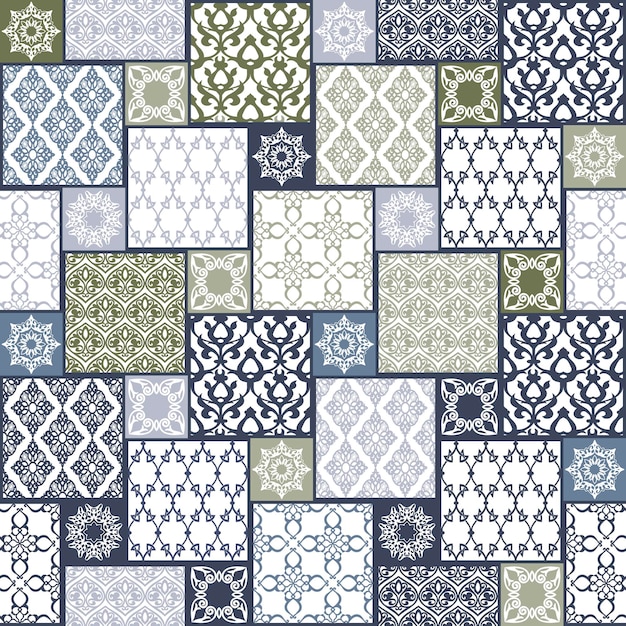 Vector patchwork de patrones sin fisuras en estilo oriental