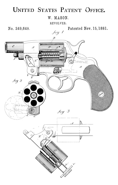 Vector patente de brazo de fuego de revólver vintage de 1881