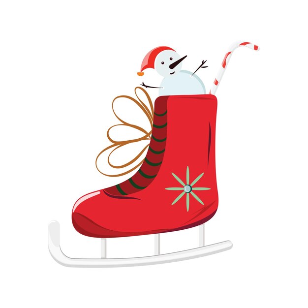 Patín de hielo de Navidad aislado sobre fondo blanco. Ilustración de vector de Navidad de patín de hielo rojo.