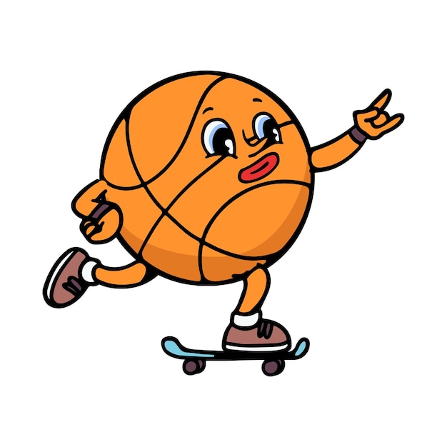 Patinador de pelota de baloncesto mascota retro