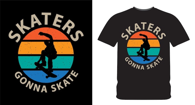 Patinadores van a patinar tipografía con patinador jugando patineta silueta vintage ilustración para camiseta