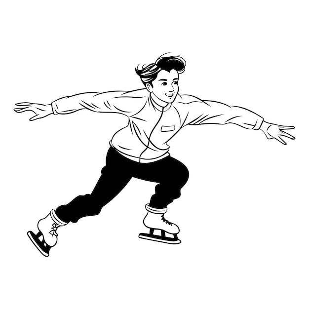 Patinaje artístico Ilustración vectorial en blanco y negro de un hombre patinando artístico