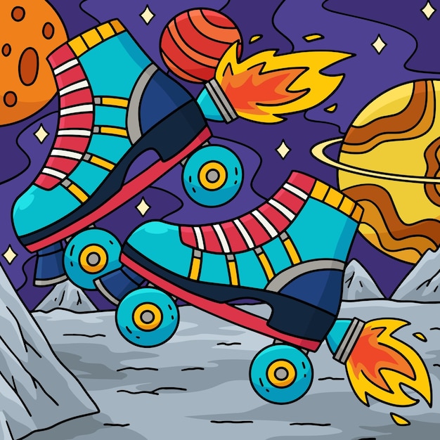 Patinaje con cohetes dibujos animados de colores