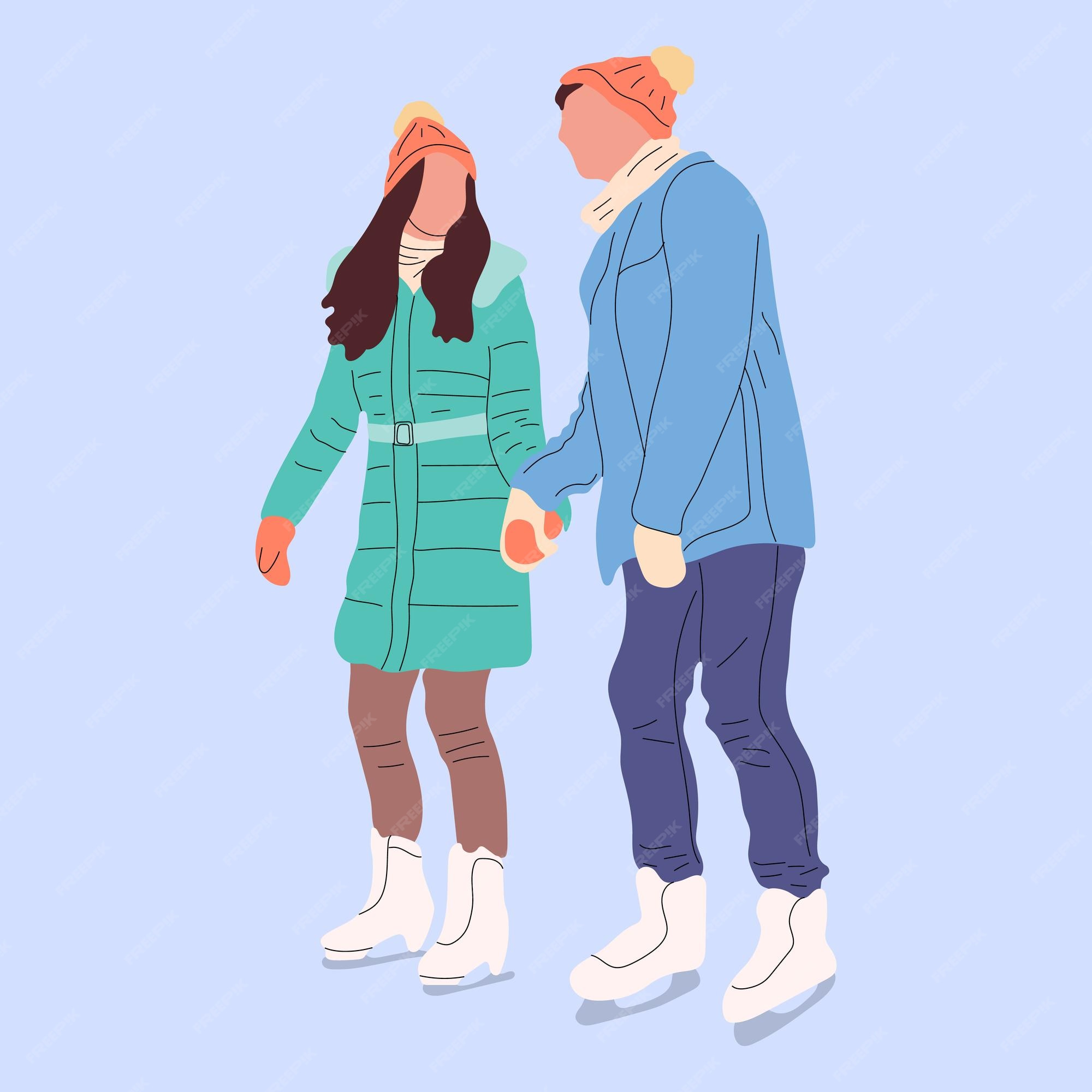 Patinaje en pareja. gente en hielo, actividades al aire libre en invierno. | Vector Premium Patinaje en pareja. gente en hielo, actividades al aire libre en invierno. | Vector Premium