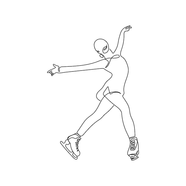 Patinaje sobre hielo, patinadora artística. Estilo de arte de una línea. Concepto de deporte de invierno. ilustración vectorial