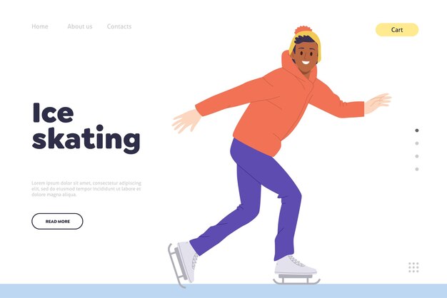 Patinaje sobre hielo tiempo recreativo deportivo para niños durante la temporada de invierno plantilla de diseño de página de aterrizaje ilustración vectorial del sitio web que ofrece las mejores actividades de ocio para niños en las vacaciones de Navidad y Año Nuevo