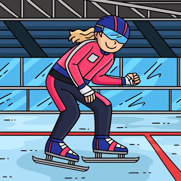 Patinaje de velocidad femenino en la línea de salida de color