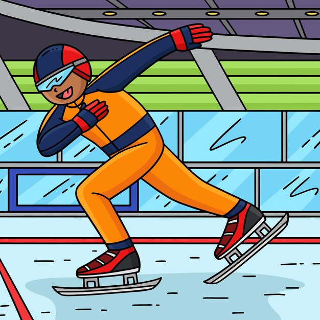Patinaje de velocidad hombre ganando velocidad dibujos animados a color