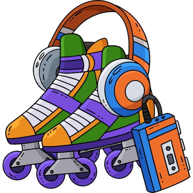 Patines y auriculares Clipart de dibujos animados