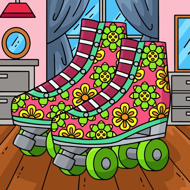 Patines con estampados de flores de dibujos animados de colores