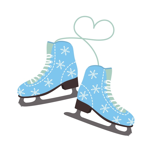 Vector patines de invierno decorados con copos de nieve y corazón de cordones. ilustración vectorial.