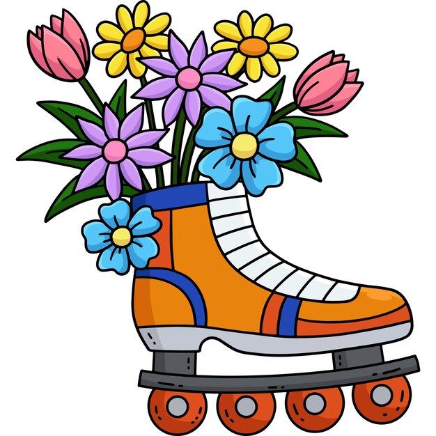 Patines en línea que brotan flores Clipart de dibujos animados