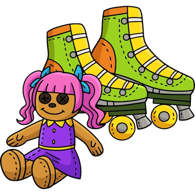 Patines y muñecas de dibujos animados de colores