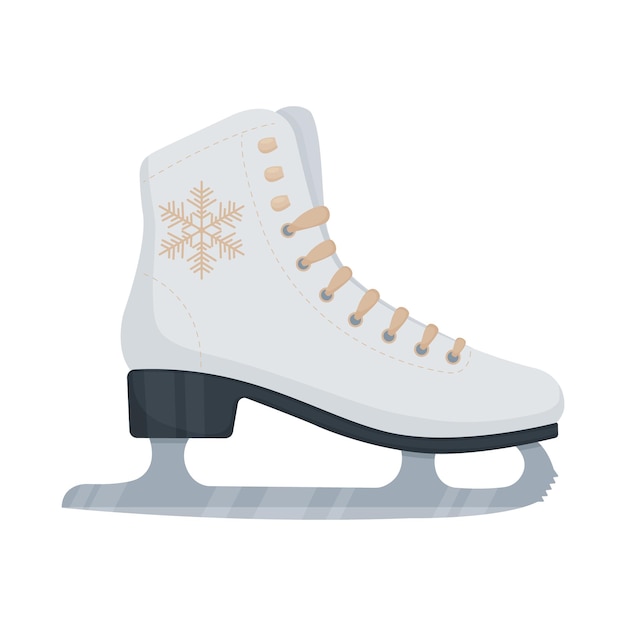 Patines de patinaje artístico, blancos con patrón de copos de nieve. patines de hielo. equipo deportivo. ilustración de vector aislado sobre fondo blanco.