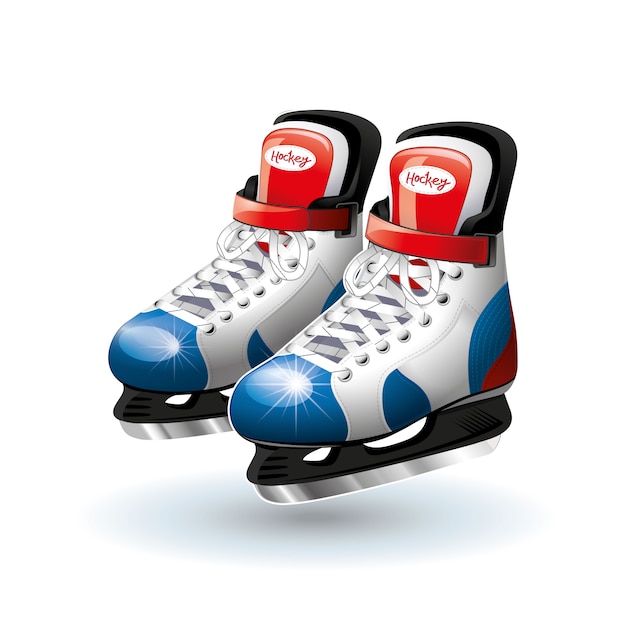 Vector patines realistas del hockey sobre hielo aislados en blanco.