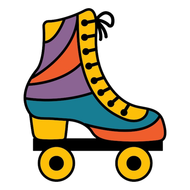 Patines retro brillantes Estilo de dibujos animados Aislamiento de fondo blanco Ilustración vectorial