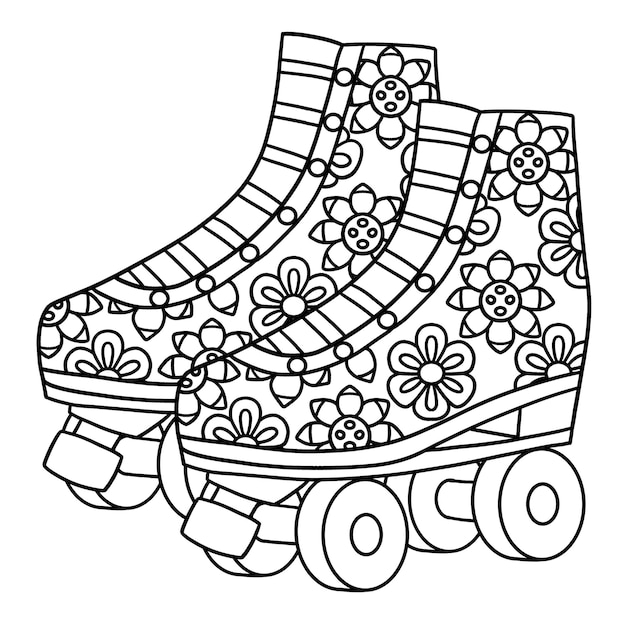Patines de ruedas con estampas de flores de color aislado