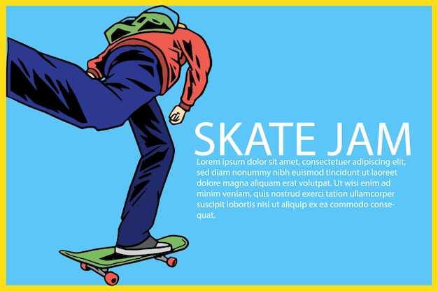 patineta ilustración dibujada a mano para plantillas y carteles 005