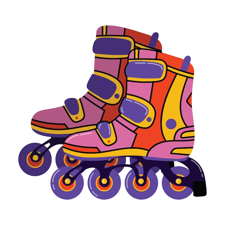 Vector patineta de rodillos retro en línea aislada en blanco de los años 90 estética par de zapatillas de rodillos vintage femeninas