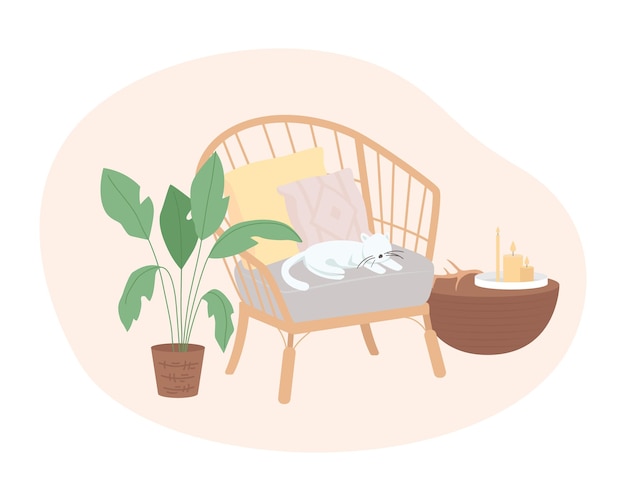 Patio muebles de madera 2D vector ilustración aislada Silla al aire libre y mesa artículos planos sobre fondo de dibujos animados Arreglo acogedor y cómodo escena colorida para la presentación del sitio web móvil