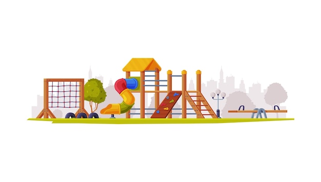 El patio de recreo para niños como área pública urbana de verano para jugar a la ilustración vectorial