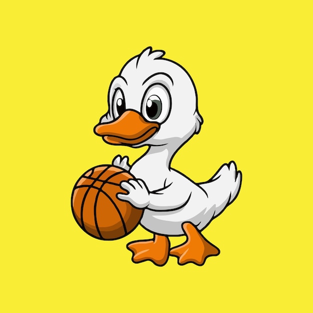 Patito lindo jugando al baloncesto icona vectorial de dibujos animados ilustración animal icona de la naturaleza concepto aislado