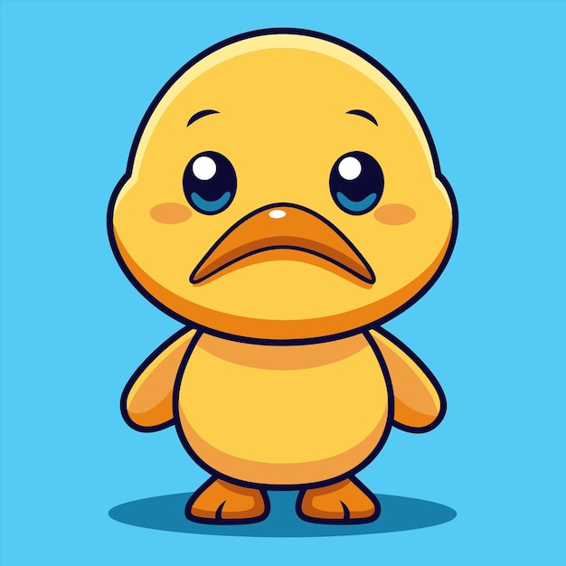 un pato amarillo triste con una cara triste en él