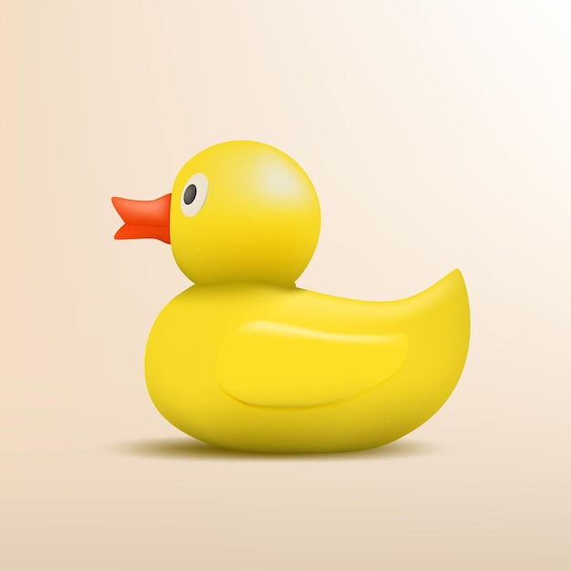 Pato de baño amarillo de goma en 3D con fondo pastel