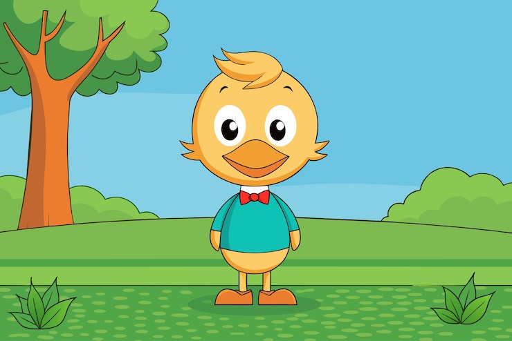 Vector un pato de dibujos animados con una camisa que dice pato en él