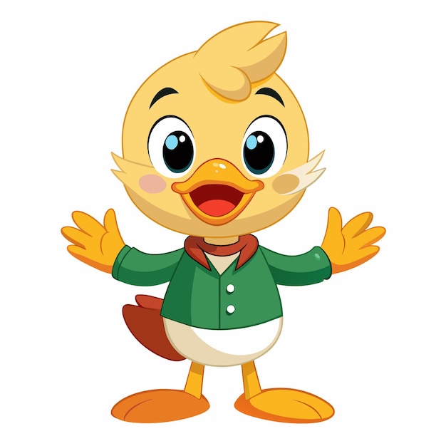 un pato de dibujos animados con una camisa verde que dice pato