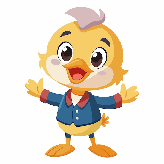 un pato de dibujos animados con una chaqueta azul que dice "un pato"