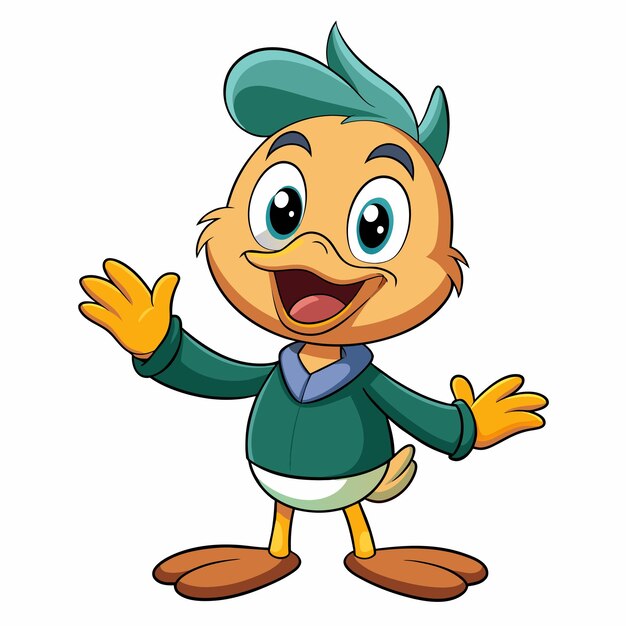 un pato de dibujos animados con un sombrero y un suéter